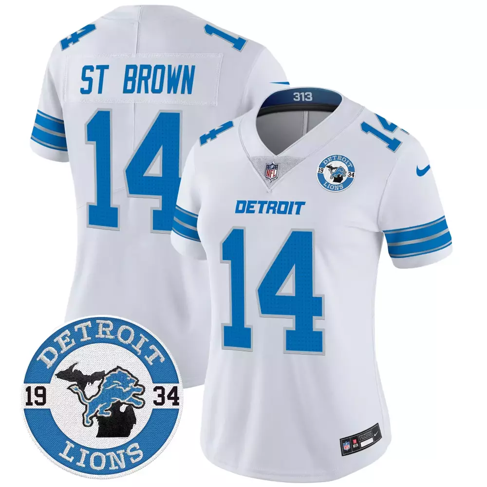 St. Brown Women's Detroit Lions 2024 Vapor Limited Jersey Est 1934 Patch | All Stitched Fan Gear | For Women & Youth