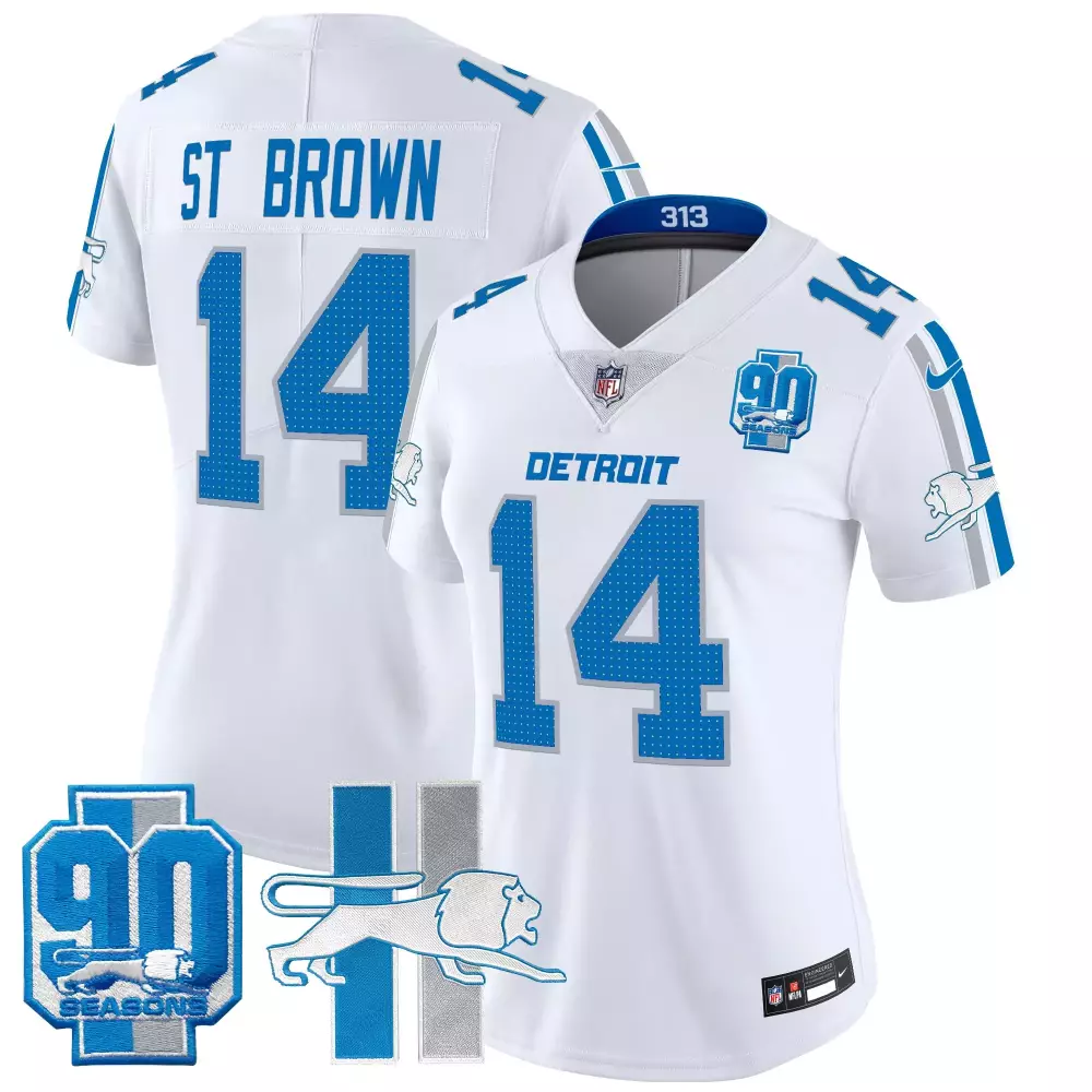 St. Brown Women's Detroit Lions Throwback 90th Year Patch Vapor Limited Jersey | All Stitched Fan Gear | For Women & Youth