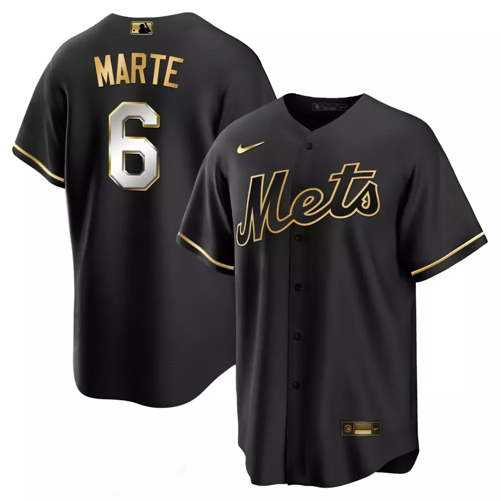 Starling Marte New York Mets Men's Cool Black Jersey | Limited Gold Edition Stitched Fan Gear | For Men, Women & Youth