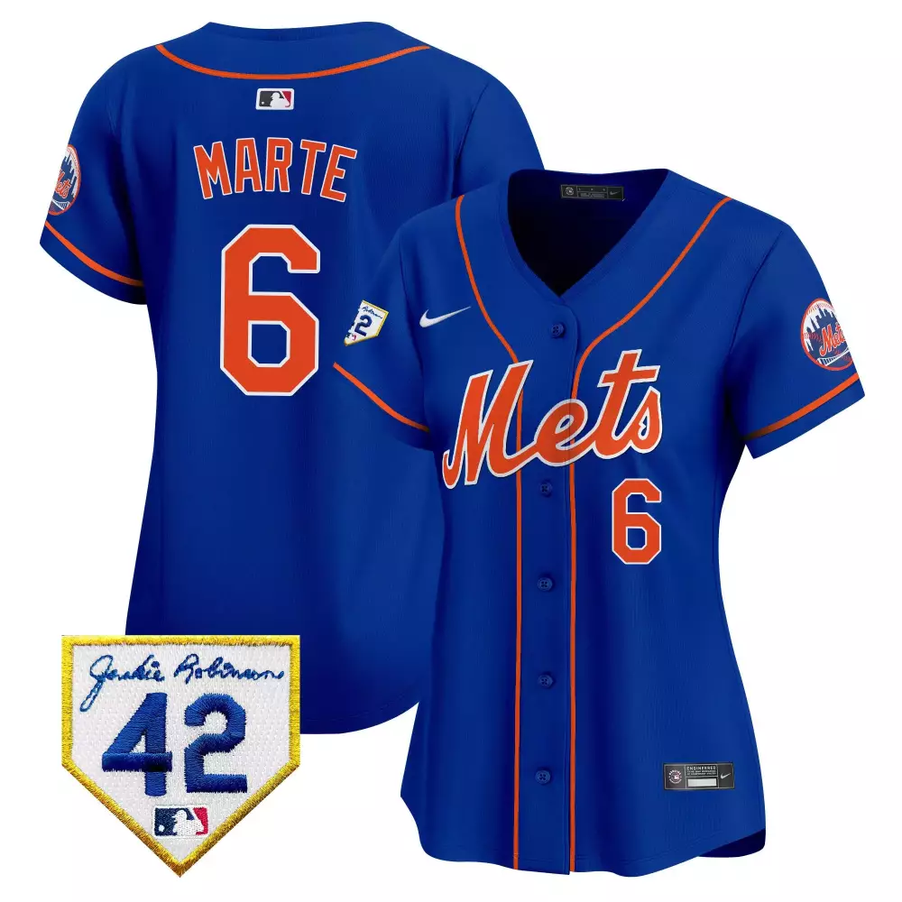 Starling Marte New York Mets 2024 Women's Royal Jersey | Jackie Robinson Patch | Limited Edition Stitched Fan Gear | For Men, Women & Youth