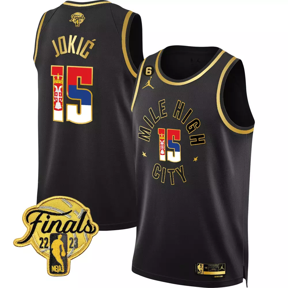 Nikola Jokic Denver Nuggets 2025 Black Flag Jersey | Stitched Finals Patch Style | Fan Gear for Men, Women & Youth