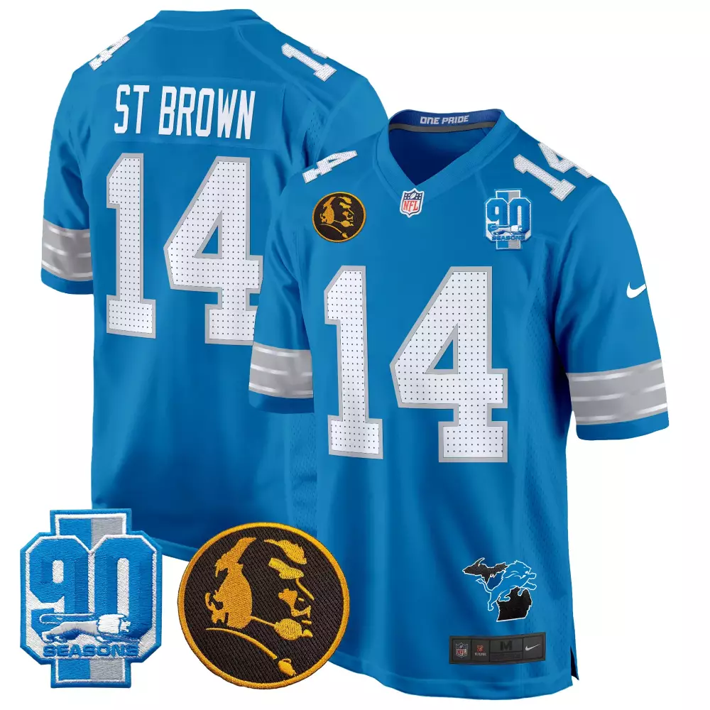 St. Brown Detroit Lions 2024 Blue Game Jersey | Stitched | 90th John Madden Patch | Fan Gear for Men, Women & Youth