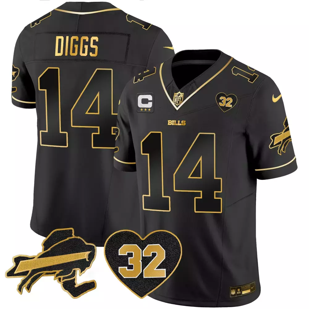 Stefon Diggs Buffalo Bills Black Gold Men's OJ Simpson Patch Gold Vapor Limited Jersey | All Stitched for Men, Women & Youth