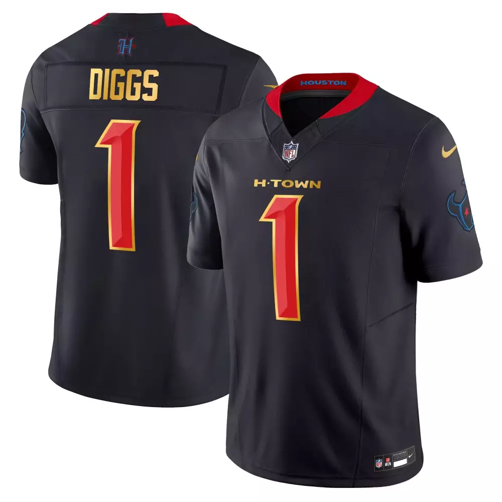 Stefon Diggs Houston Texans 2024 Navy Limited Men's Gold Trim Vapor Jersey | Stitched | Fan Gear for Men