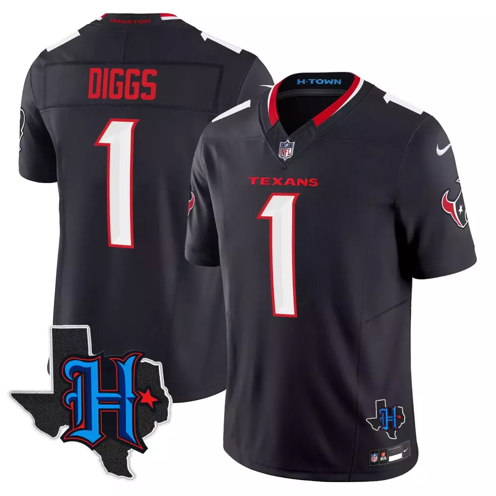Stefon Diggs Navy Men's Houston Texans 2024 Texas Patch Vapor Jersey | All Stitched | Limited Edition Fan Gear | For Men, Women & Youth