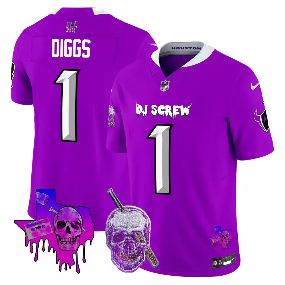 Stefon Diggs Purple Men's Houston Texans DJ Screw Vapor Jersey | All Stitched | Limited Edition Fan Gear | For Men, Women & Youth