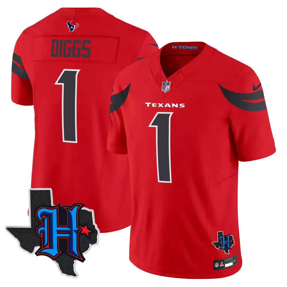 Stefon Diggs Red Men's Houston Texans 2024 Texas Patch Vapor Jersey V2 | All Stitched | Limited Edition Fan Gear | For Men, Women & Youth