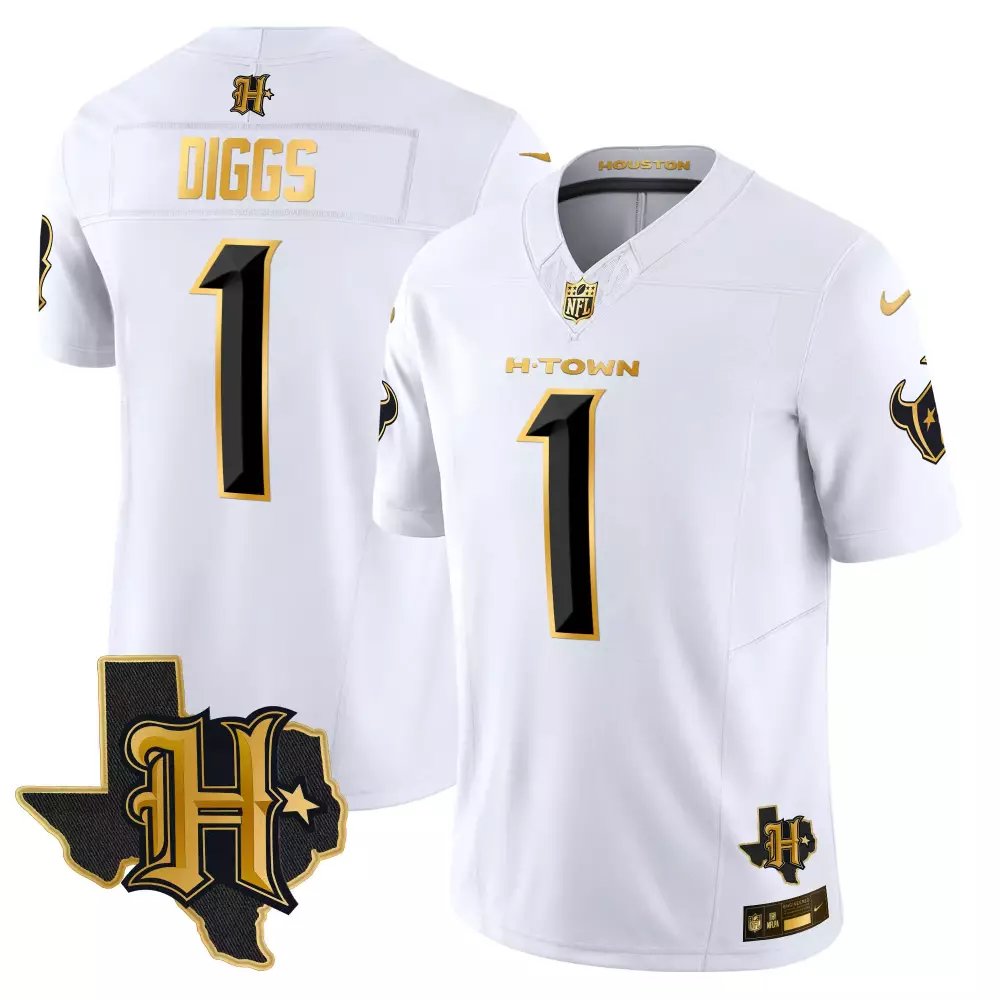 Stefon Diggs Houston Texans 2024 Texas Patch Gold Vapor Limited Jersey | Men's White Gold Stitched | Fan Gear for Men, Women & Youth
