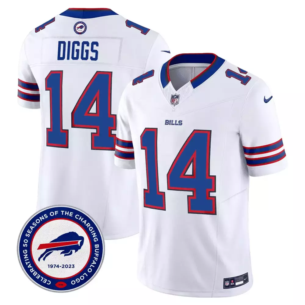 Stefon Diggs White Men's Buffalo Bills 50th Charging Logo Jersey | Limited Edition Stitched Vapor | For Men, Women & Youth