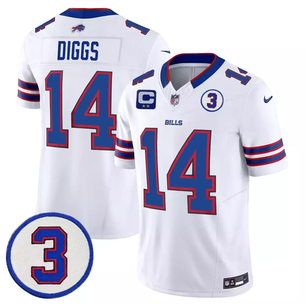 Stefon Diggs White Men's Buffalo Bills New York Patch Jersey | Gold Trim Stitched Vapor | For Men, Women & Youth