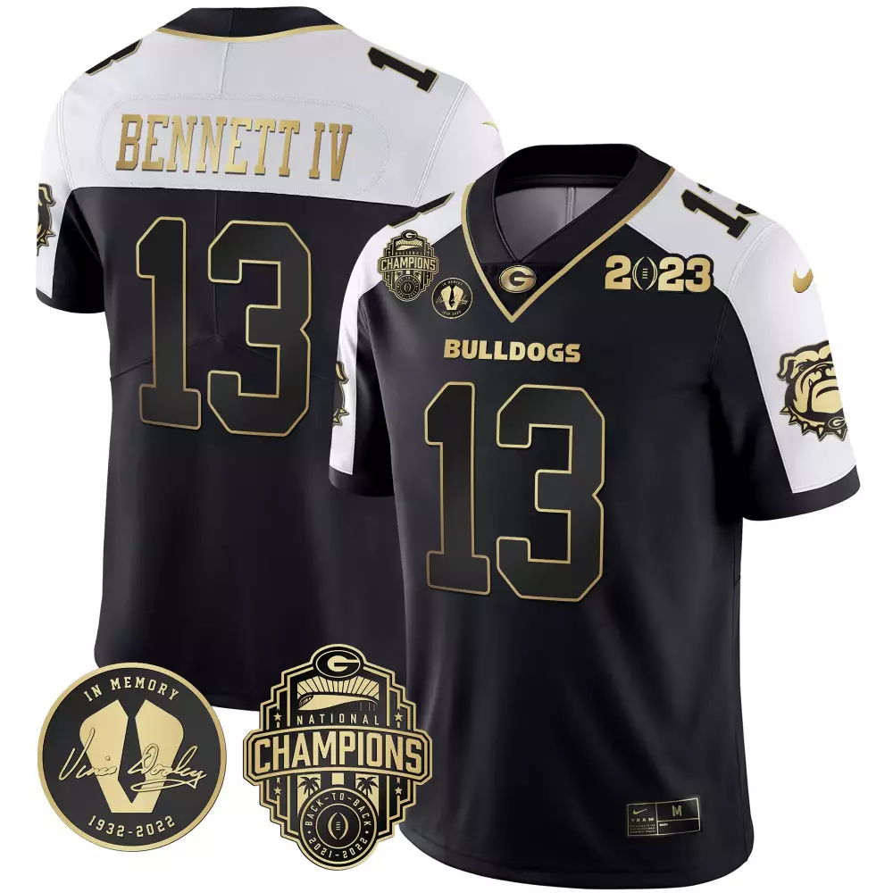 Stetson Bennett Georgia Bulldogs 2023 Vince Dooley Patch Jersey | Stitched Gold | Replica Fan Gear for Men, Women & Youth