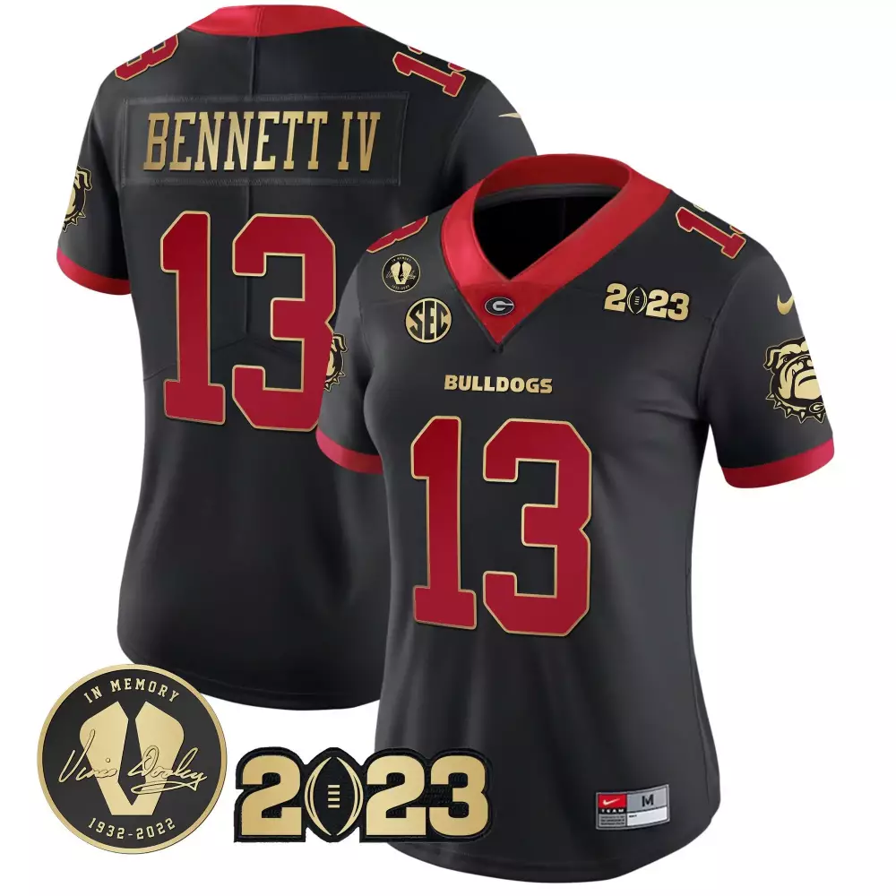 Stetson Bennett Women's Georgia Bulldogs 2023 Champions Gold Jersey | Stitched Black & Gold Trim | Limited Edition Fan Gear | For Men, Women & Youth