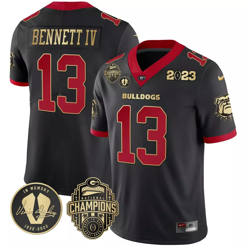Stetson Bennett Georgia Bulldogs 2023 Champions Vince Dooley Patch Jersey | Gold Trim | All Stitched | Fan Gear for Men, Women & Youth
