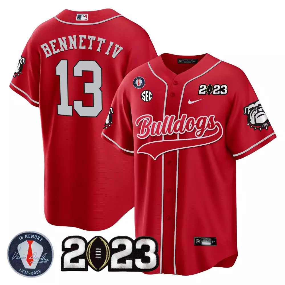 Stetson Bennett Georgia Bulldogs 2023 Red Champions Cool Base Jersey | Stitched | Limited Edition Fan Gear | For Men, Women & Youth
