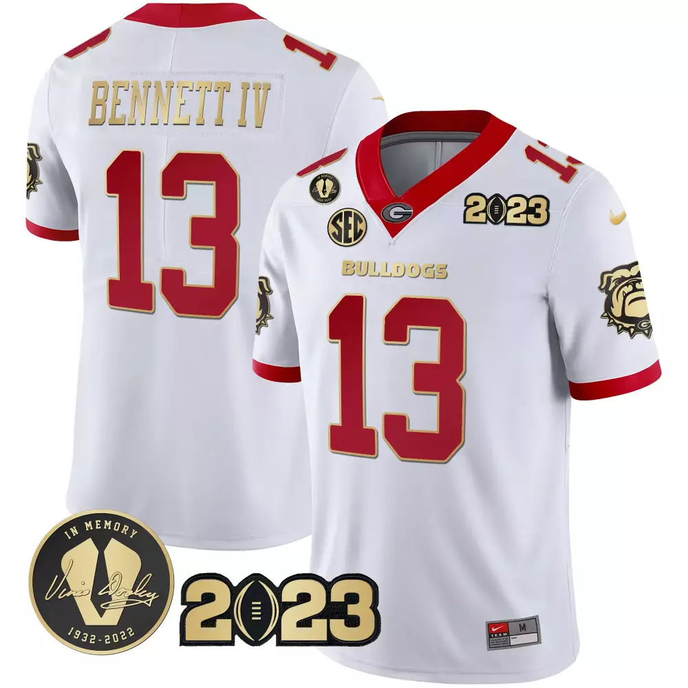 Stetson Bennett Georgia Bulldogs 2023 Champions Black Red Gold Jersey | Stitched White with Gold Trim | Limited Edition Fan Gear | For Men, Women & Youth