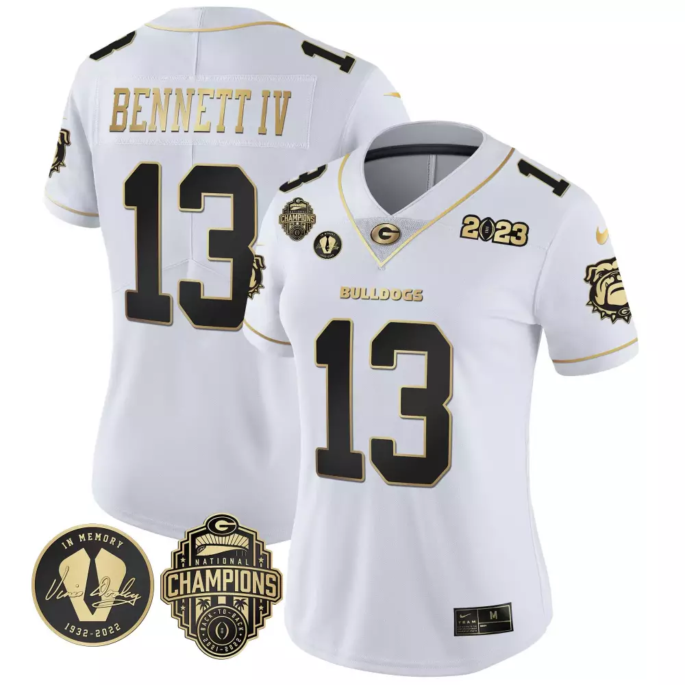 Stetson Bennett Georgia Bulldogs 2023 Alternate Gold Jersey | Vince Dooley Patch | Women's All Stitched | For Women & Youth