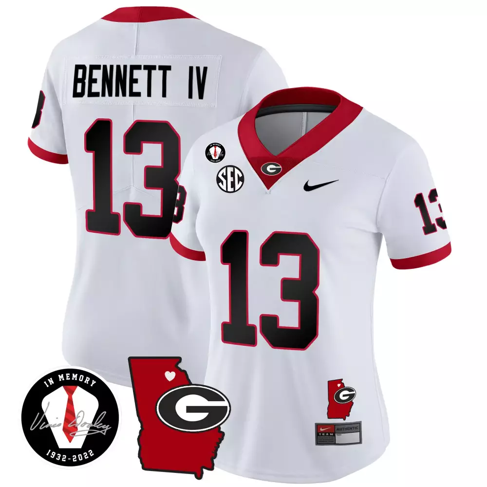 Stetson Bennett 2023 Georgia Bulldogs Vapor Jersey V4 | Georgia Map | Stitched Fan Gear for Women | Game Day Outfit