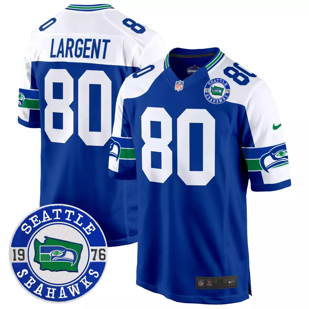 Steve Largent Seattle Seahawks Royal Alternate Throwback EST 1976 Patch Game Jersey | Stitched Fan Gear for Men, Women & Youth