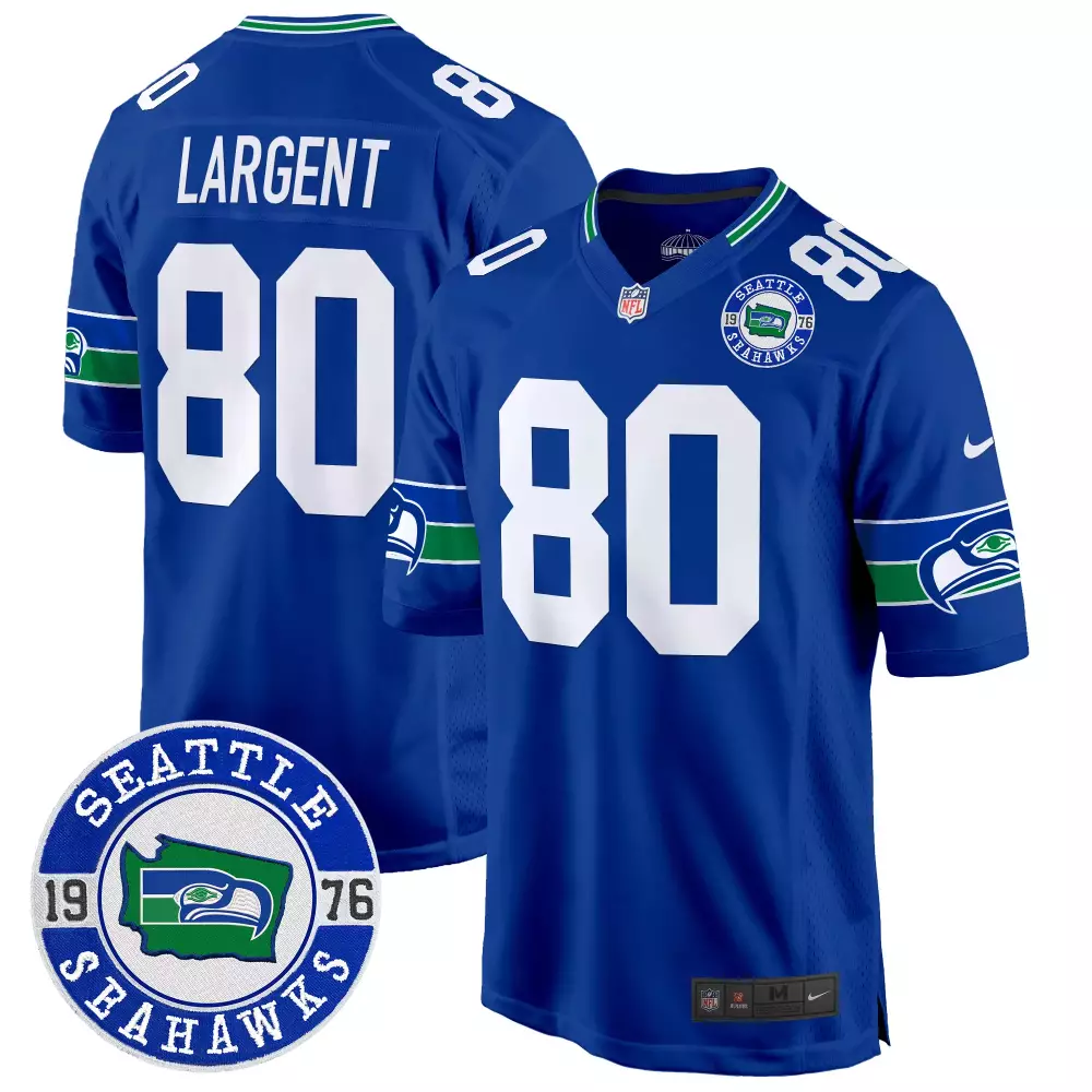 Steve Largent Seattle Seahawks Royal Men's Throwback EST 1976 Patch Game Jersey | Stitched Fan Gear for Men, Women & Youth