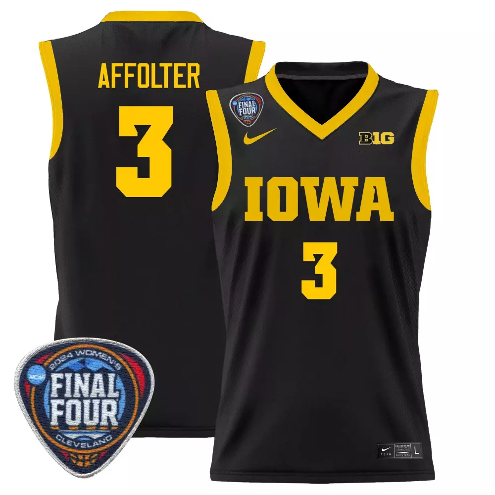 Sydney Affolter Iowa Hawkeyes 2024 Final Four Black Women's Basketball Jersey | Stitched Fan Gear | For Men, Women & Youth