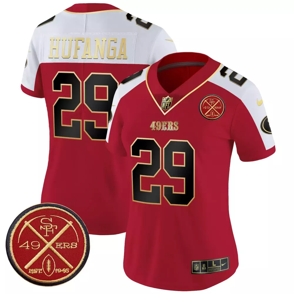 Talanoa Hufanga Alternate Women's San Francisco 49ers Est1946 Patch Vapor Jersey | All Stitched | For Women & Youth