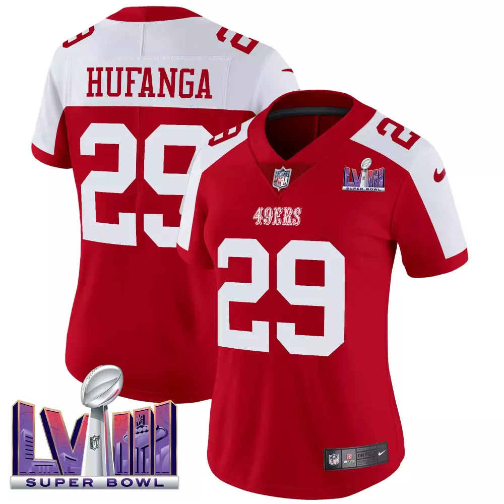 Talanoa Hufanga Alternate Women's San Francisco 49ers Super Bowl LVIII Patch Vapor Jersey | All Stitched | For Women & Youth