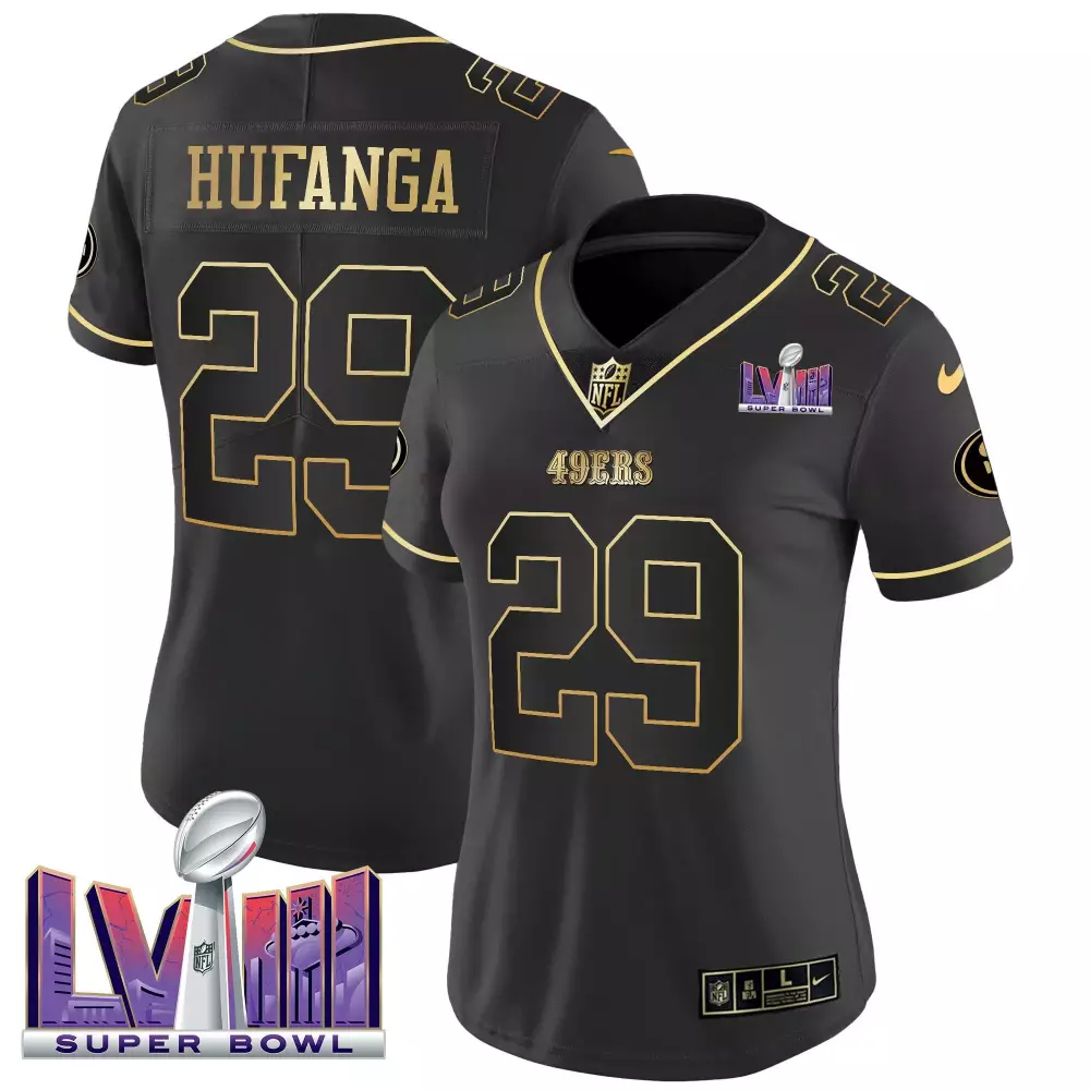 Talanoa Hufanga Black Gold Women's 49ers Super Bowl LVIII Jersey | Vapor Edition | Limited Edition Fan Gear | For Men, Women & Youth