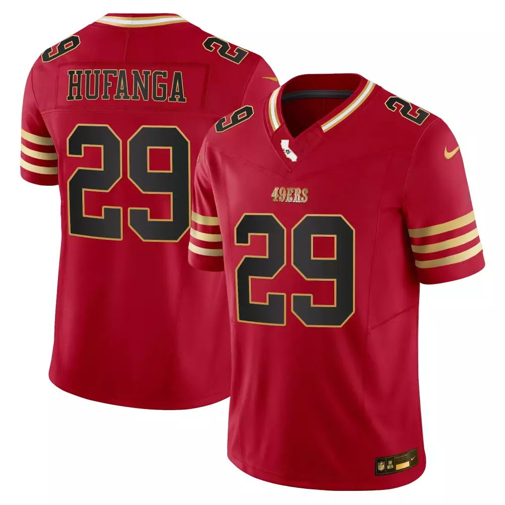 Talanoa Hufanga Black Scarlet Men's 49ers 2024 Gold Jersey | Vapor Edition | Game Day Outfit | For Men, Women & Youth
