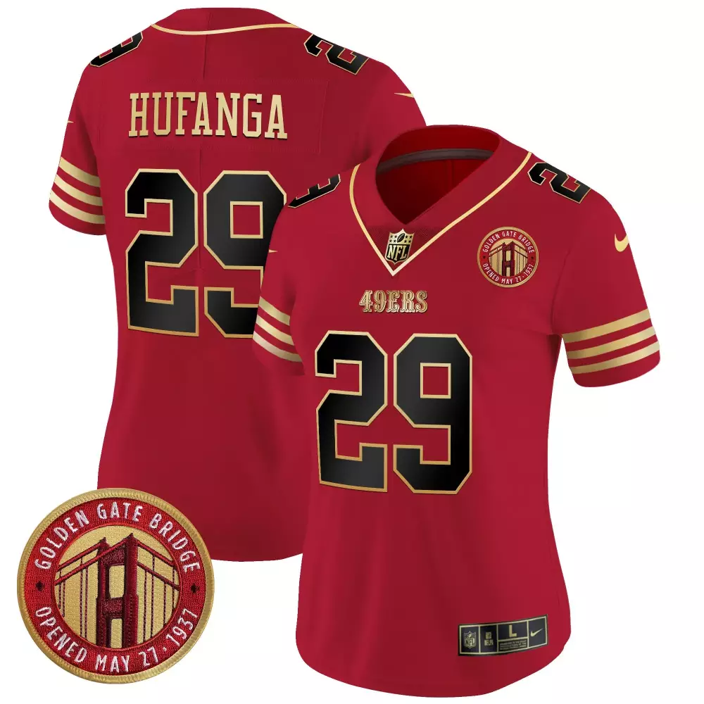 Talanoa Hufanga Black Scarlet Women's 49ers Golden Gate Bridge Jersey | Vapor Edition | Limited Edition Fan Gear | For Men, Women & Youth