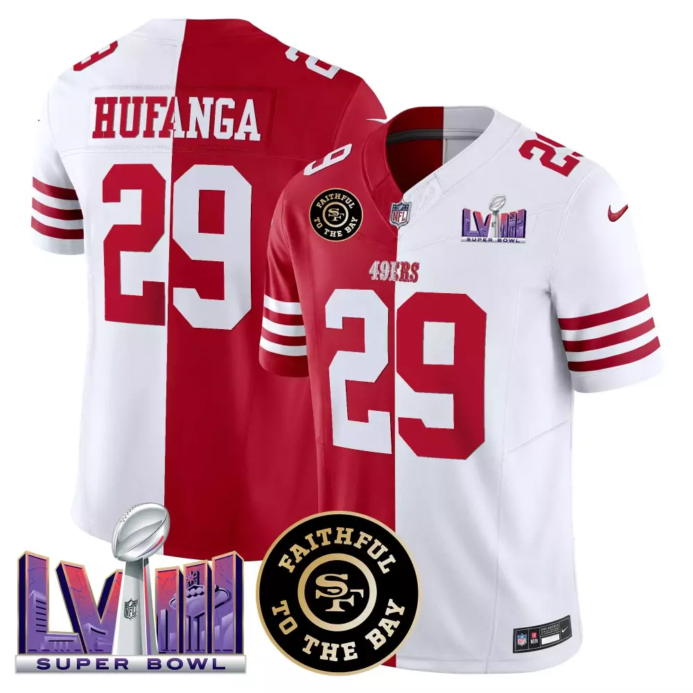 Talanoa Hufanga Split Men's San Francisco 49ers Vapor Jersey V2 | Faithful Super Bowl LVIII Patch | For Men, Women & Youth