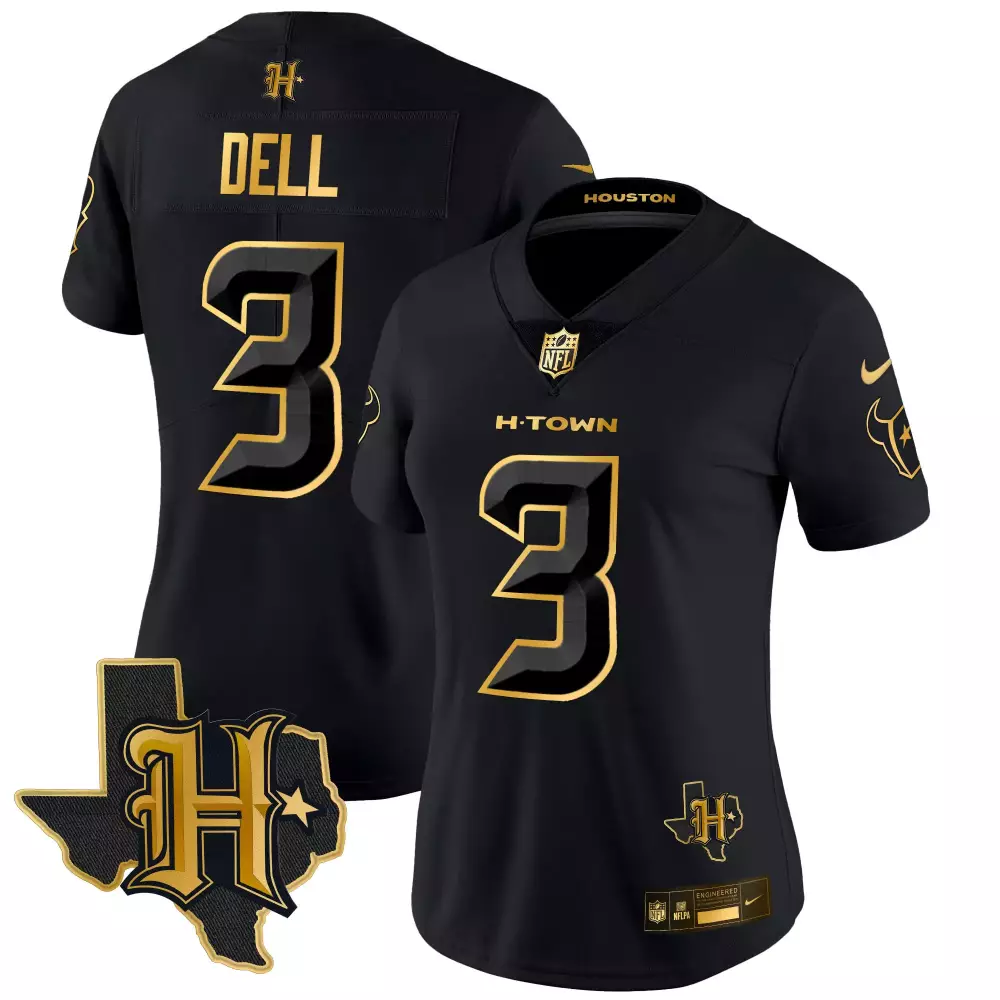 Tank Dell Black Gold Women's Houston Texans 2024 Texas Patch Gold Vapor Limited Jersey | Stitched Fan Gear | For Men, Women & Youth