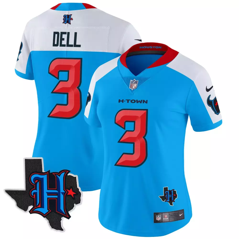 Tank Dell Houston Texans 2024 Women's Blue Alternate Texas Patch Vapor Limited Jersey V2 | All Stitched | Ideal Fan Gear | For Men, Women & Youth