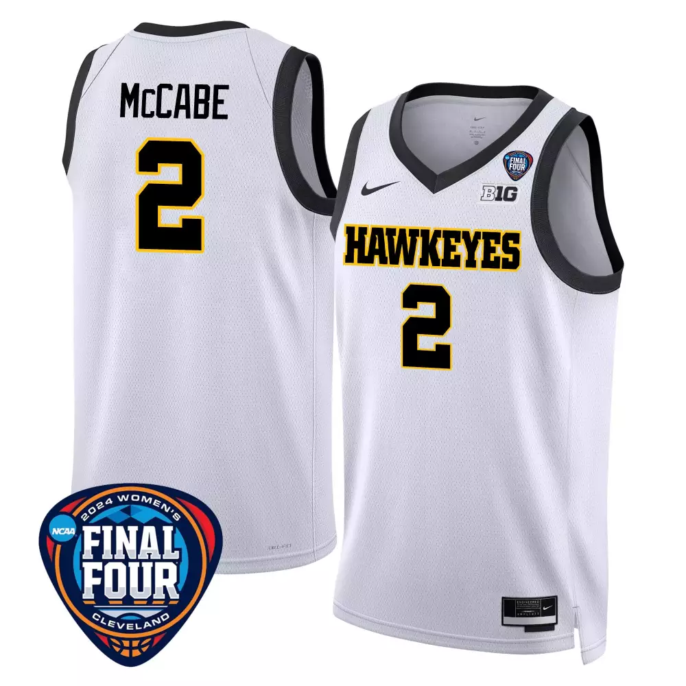 Taylor McCabe Iowa Hawkeyes 2024 Final Four White Men's Basketball Jersey V2 | Stitched Fan Gear | For Men, Women & Youth