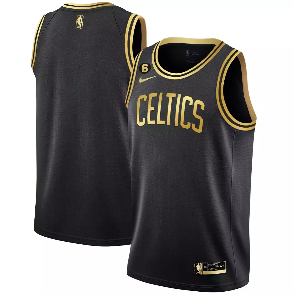 Boston Celtics Bill Russell Patch Collection Jersey | Black Gold | All Stitched Fan Gear | For Men, Women & Youth