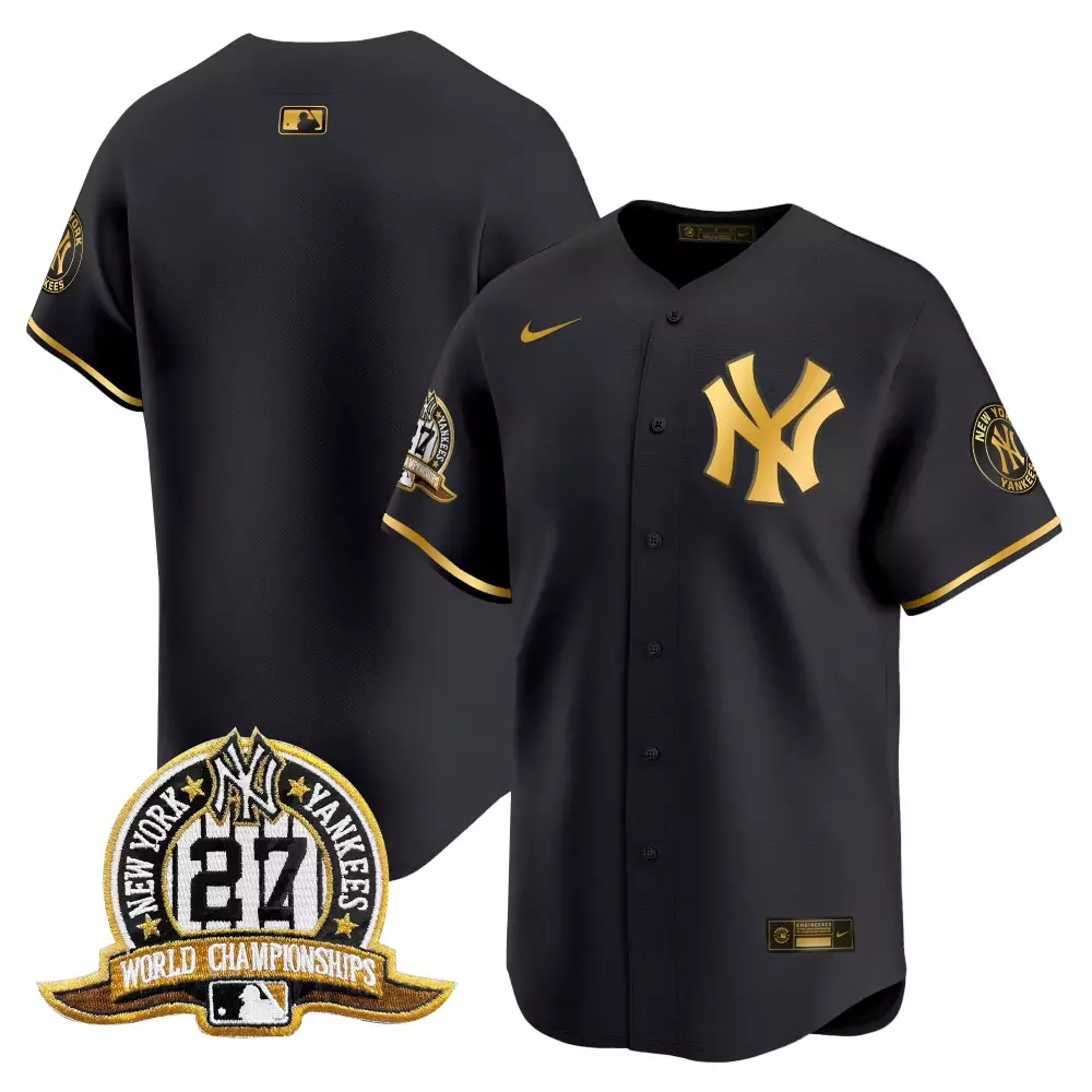 Yankees Men's Black Gold 27 Time Champions Vapor Premier Limited Jersey | All Stitched | Fan Gear for Game Day | For Men, Women & Youth