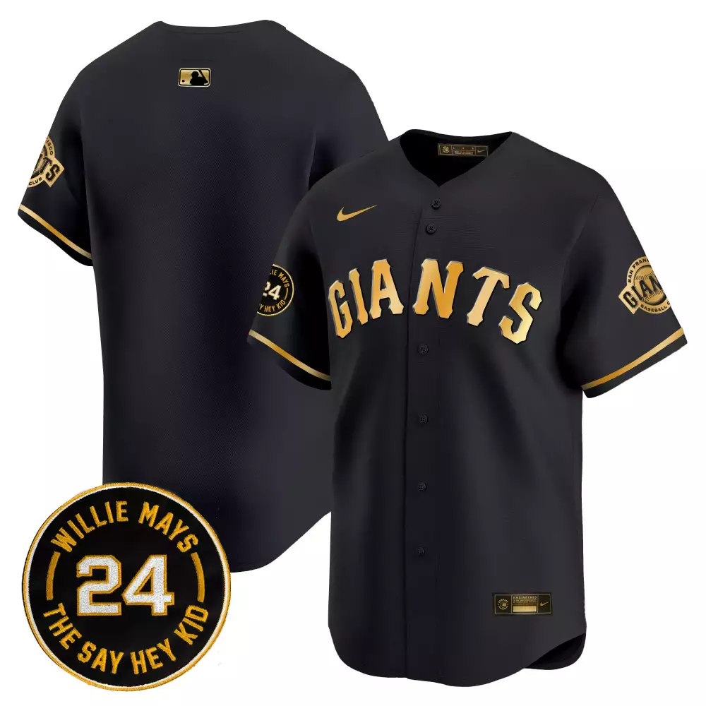2024 Willie Mays Men's San Francisco Giants Black Gold Vapor Premier Jersey | Limited Edition Stitched Fan Gear | For Men, Women & Youth