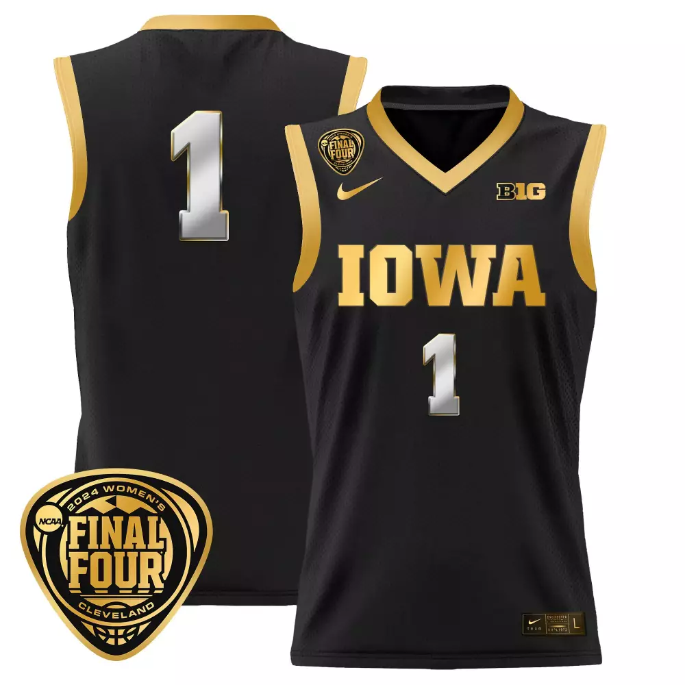 Iowa Hawkeyes 2024 Final Four Basketball Jersey | Team Black Gold | All Stitched | For Men, Women & Youth