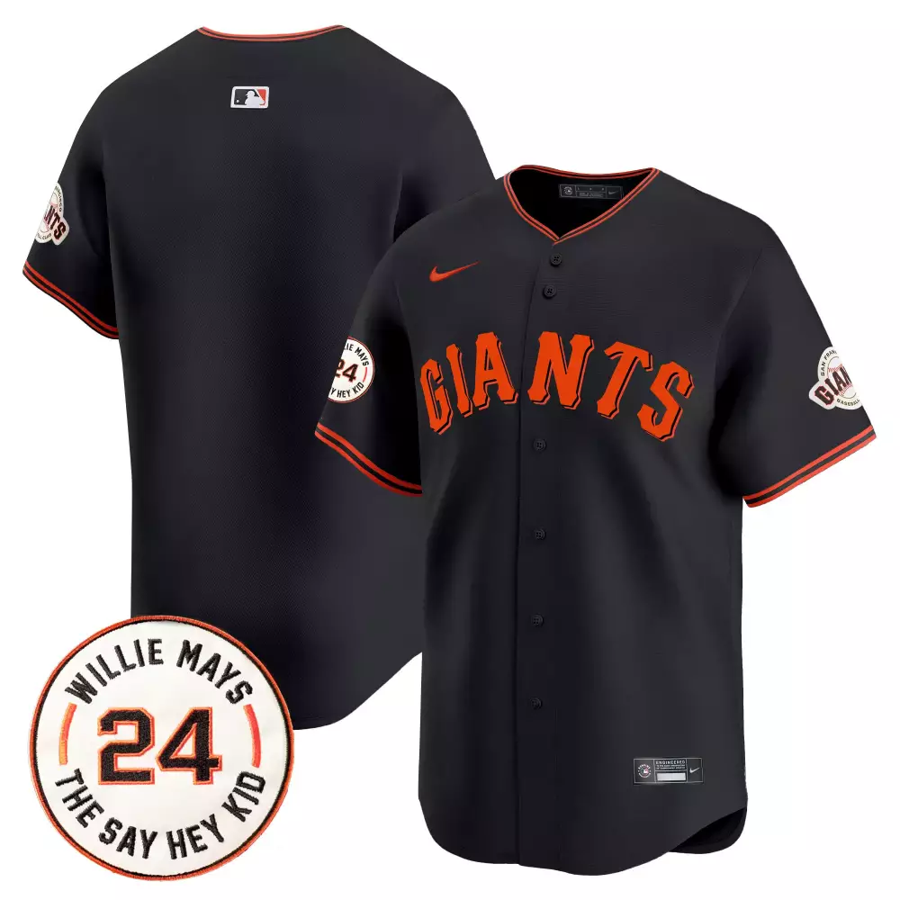 2024 Willie Mays Men's San Francisco Giants Black Vapor Premier Jersey V6 | Limited Edition Stitched Fan Gear | For Men, Women & Youth