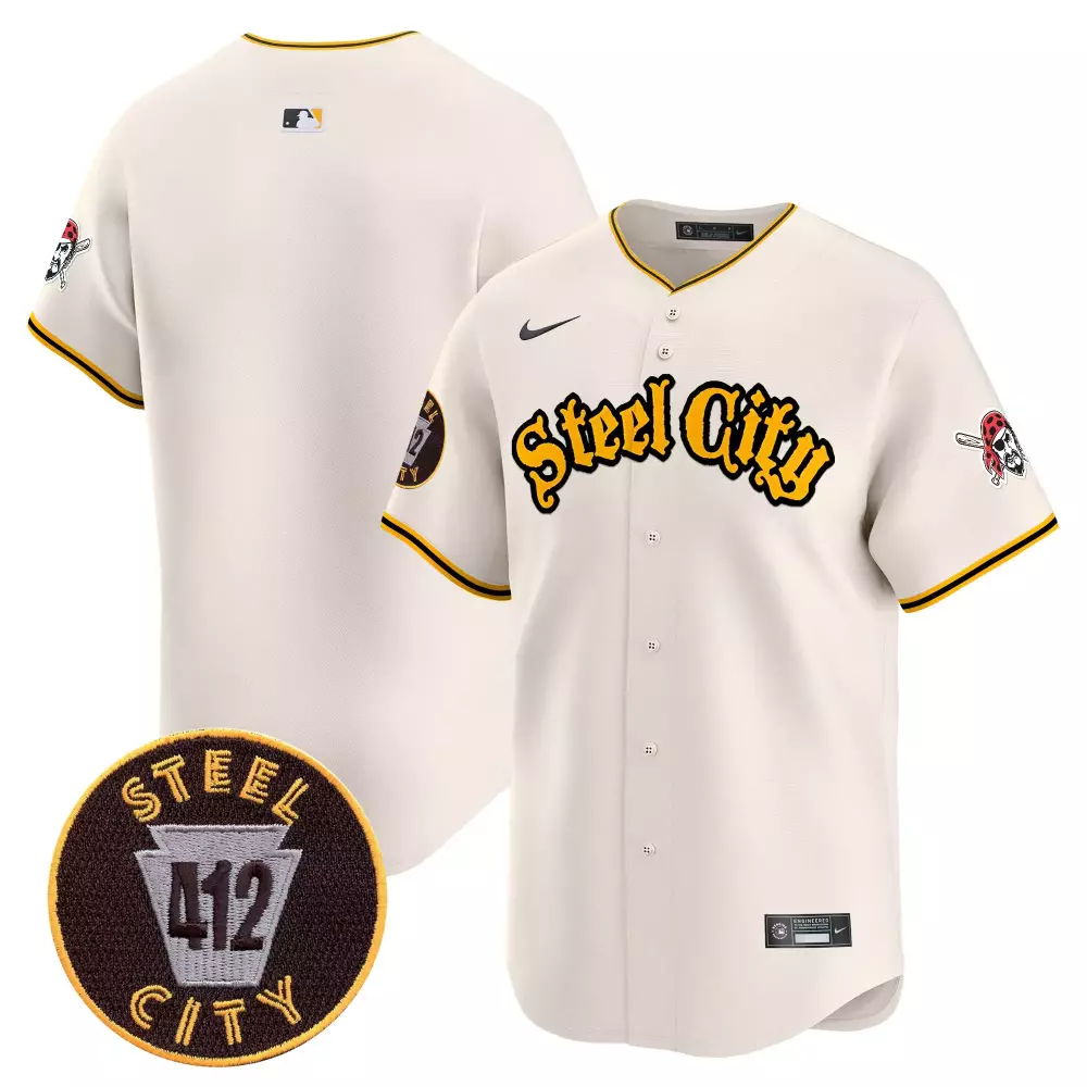 Pittsburgh Pirates 412 Patch Cream Vapor Premier Jersey V5 | Men's Stitched Design | Limited Edition Fan Gear | For Men, Women & Youth