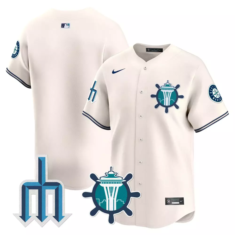 Seattle Mariners Team Cream Men's Trident Patch Vapor Premier Limited Jersey | All Stitched Fan Gear | For Men, Women & Youth