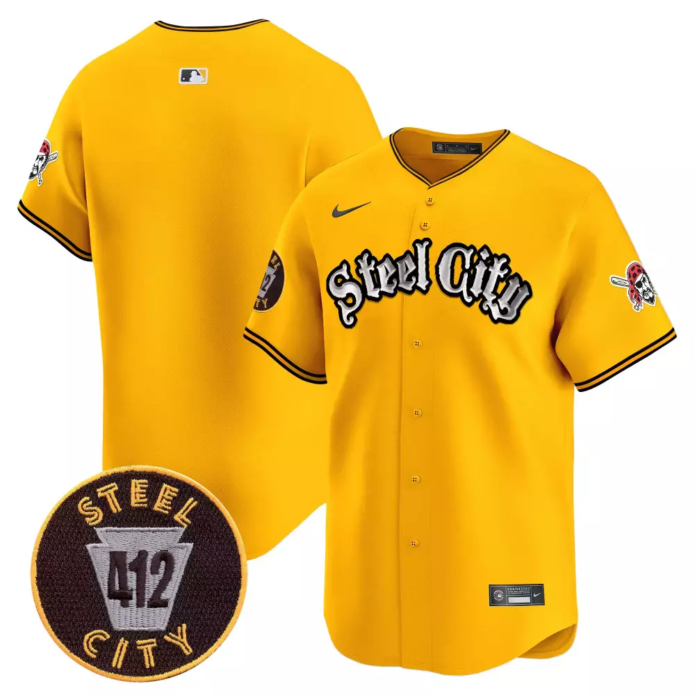 Team Gold Pittsburgh Pirates 412 Patch Vapor Premier Limited Jersey V2 | Stitched for Men | Fan Gear | For Men, Women & Youth
