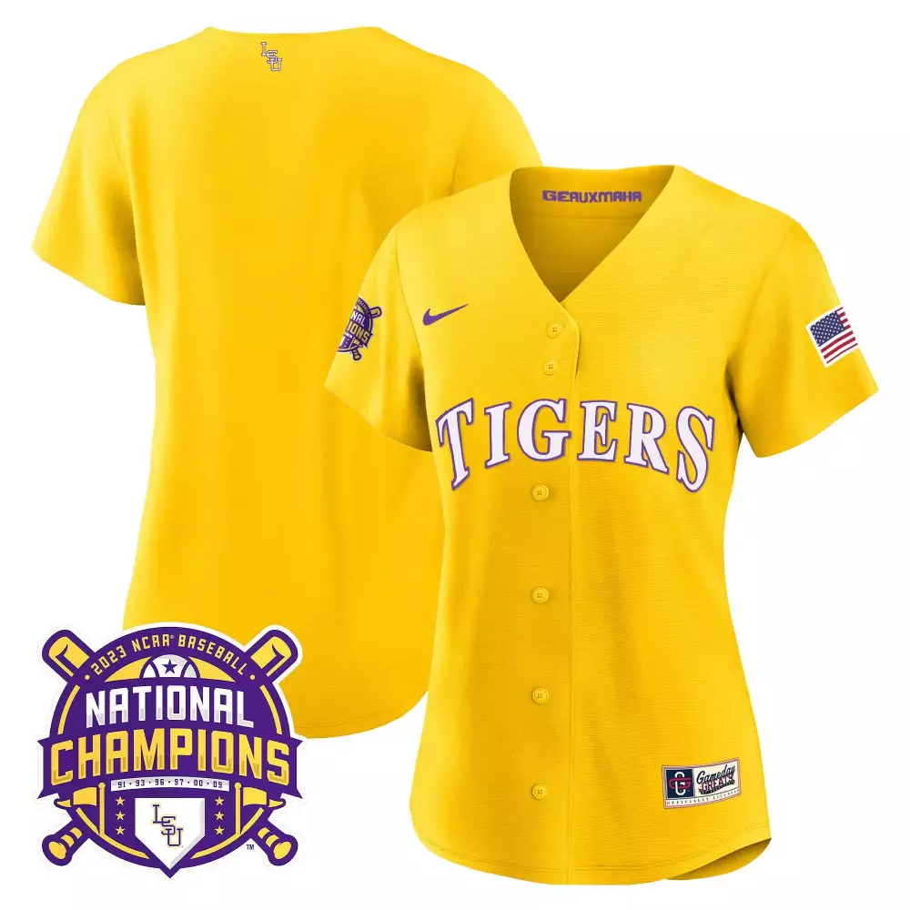 LSU Tigers 2023 National Champions Gold Jersey V2 | All Stitched Style | Limited Edition Fan Gear for Women