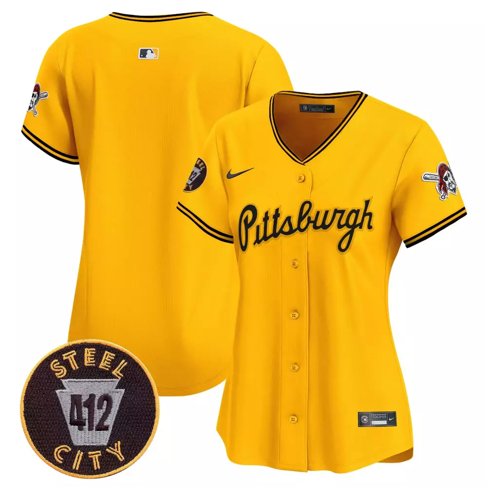 Pittsburgh Pirates Team Gold 412 Patch Vapor Premier Limited Jersey V4 | All Stitched | Fan Gear for Women