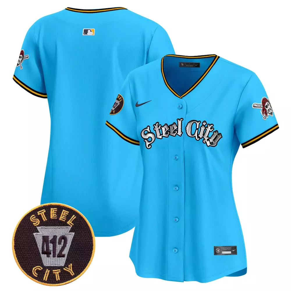 Pittsburgh Pirates 412 Patch Light Blue Vapor Premier Jersey V2 | Women's Stitched Design | Limited Edition Fan Gear | For Men, Women & Youth