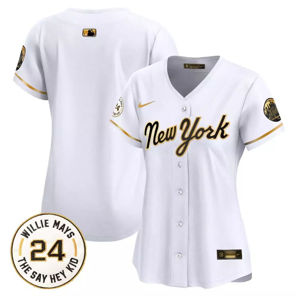 Willie Mays Patch New York Mets Team Gold Jersey | Vapor Premier Limited Edition for Women | For Men, Women & Youth