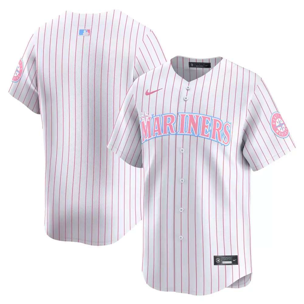 Seattle Mariners Team Pinstripe Unisex Bubblegum Pink Vapor Premier Limited Jersey | All Stitched Fan Gear | For Men, Women & Youth