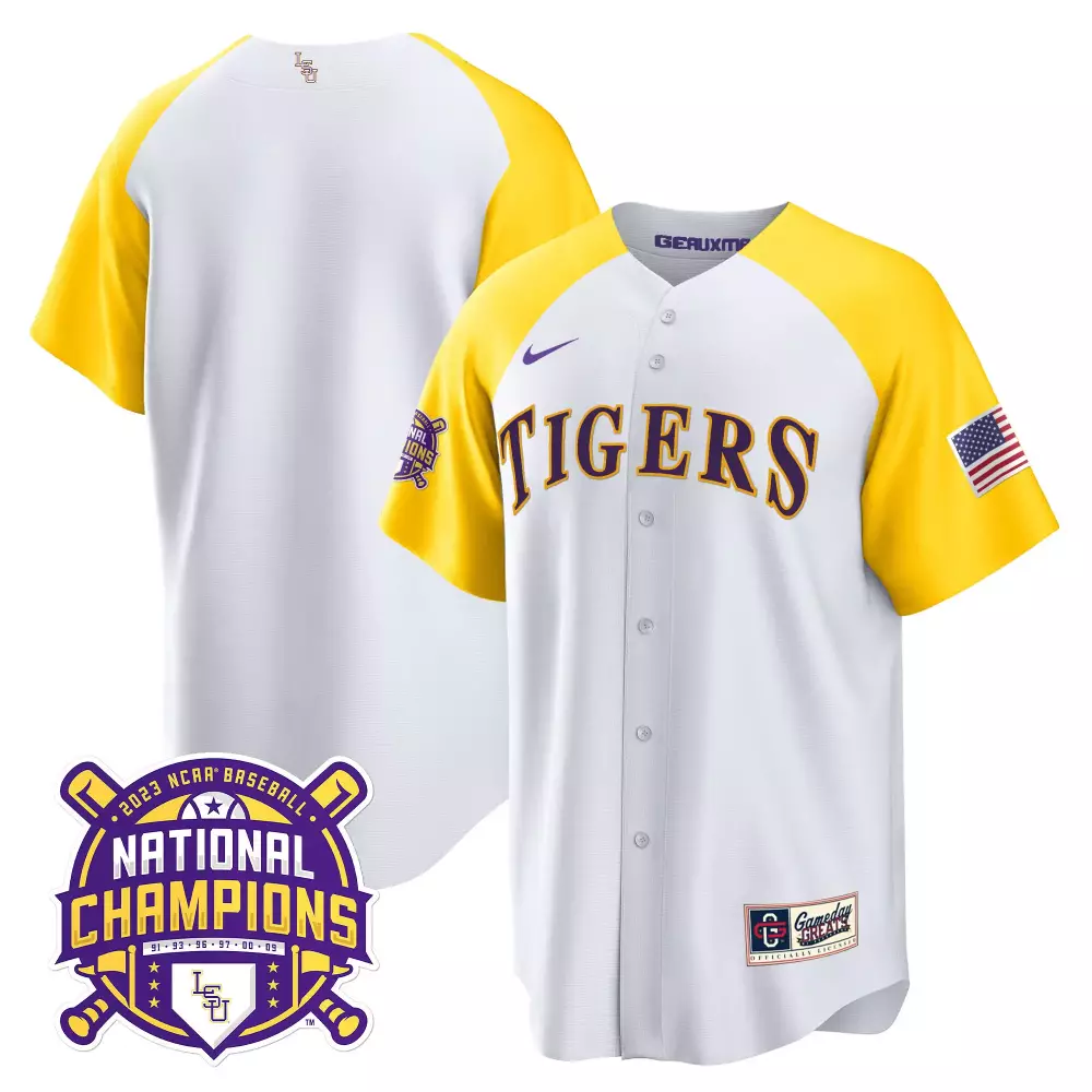 LSU Tigers 2023 Champions Alternate White Men's Jersey | Stitched Color Sleeves Design | Limited Edition Fan Gear | For Men