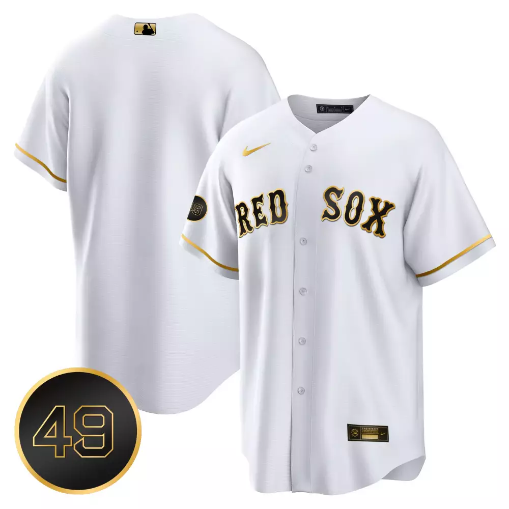 Team White Gold Boston Red Sox Tim Wakefield Patch Cool Base Jersey | Men's All Stitched | For Men, Women & Youth