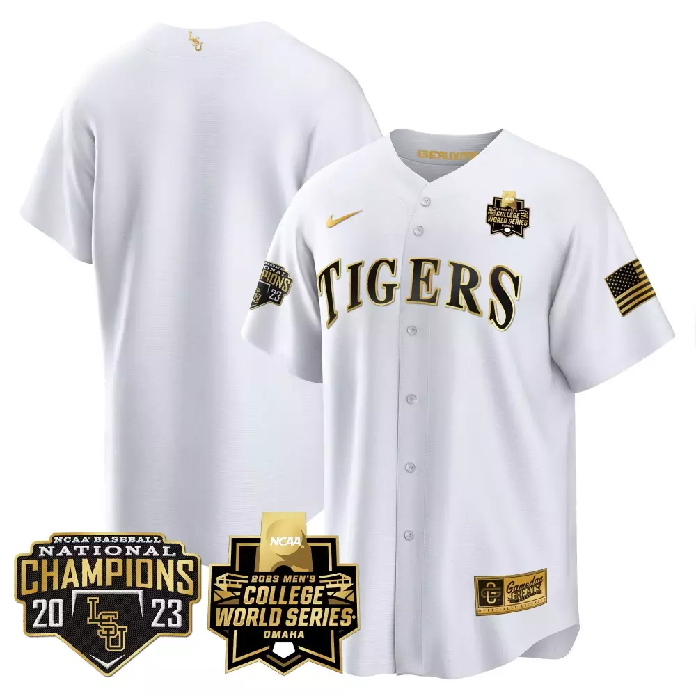 LSU Tigers 2023 National Champions White Gold Men's Jersey V4 | Stitched Cool Design | Limited Edition Fan Gear | For Men