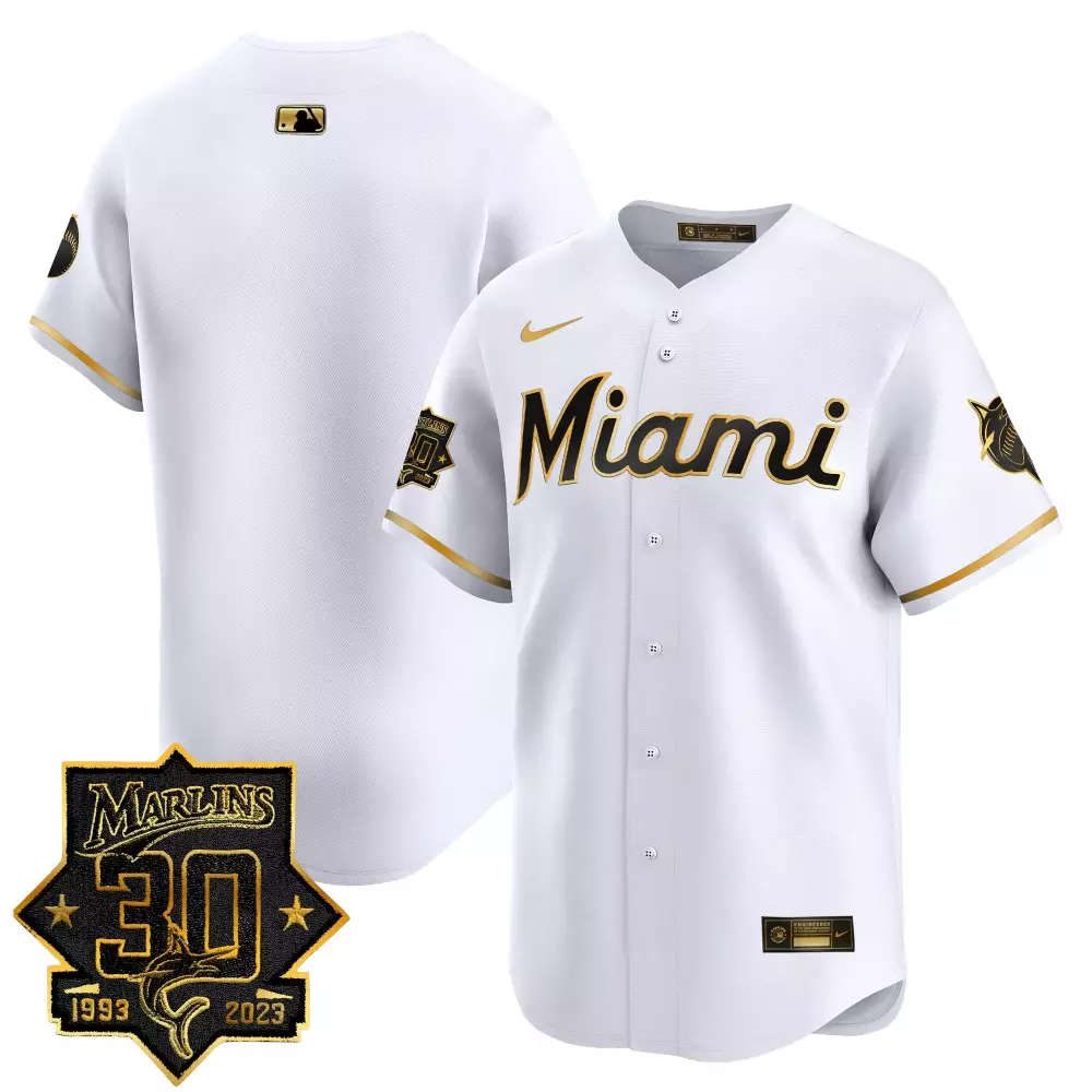 Team White Men's Miami Marlins 30 Seasons Anniversary Patch Vapor Premier Limited Jersey | All Stitched | For Men, Women & Youth